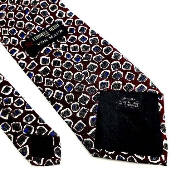 Ferrell Reed Von Maur Print Maroon Red Gray Blue Abstract Silk Tie - Picture 5 of 6